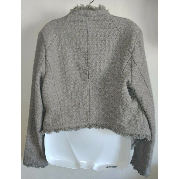 Blank NYC Tweed Open Jacket With Fringe Tan Size Large - Picture 7 of 9
